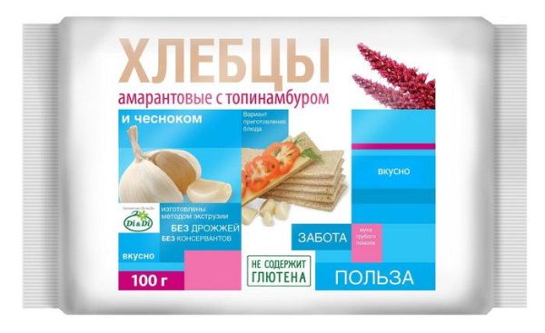 Изображение товара Ешь здорово хлебцы амарантовые с топинамбуром и чесноком, 100 г Ешь здорово хлебцы амарантовые с топинамбуром и чесноком, 100 г фотография