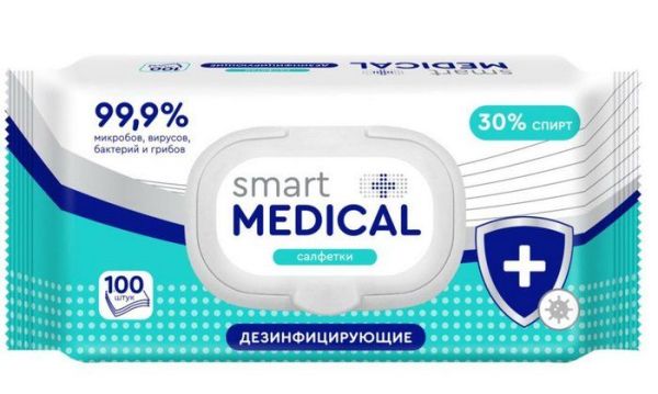Изображение товара Салфетки влажные Smart Medical дезинфицирующие с пластиковым клапаном 100шт Салфетки влажные Smart Medical дезинфицирующие с пластиковым клапаном 100шт фотография